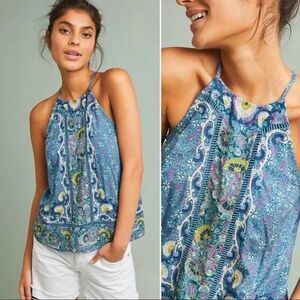 ANTHROPOLOGIE Akemi + Kin Women's Size 6 Embroideryd Floral Linen Halter Tank